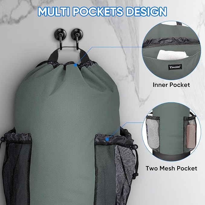 BALEINE 120L Laundry Bag Backpack, 900D Oxford Fabric Large Travel Laundry Bags with Shoulder Straps and 2 Mesh Pockets for College Dorm, Apartment, Laundromat (Dark Grey, 120L)