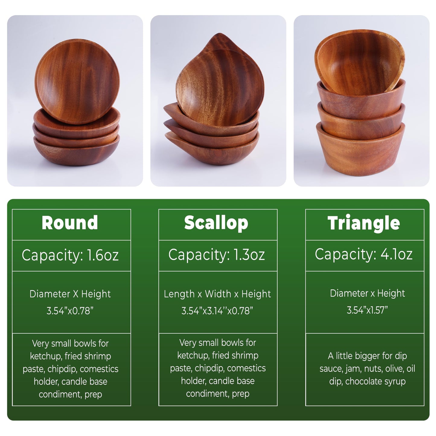 VieWood Mini Wooden Bowl Set of 4 (3.54" Diameter x 0.78" Height) for Condiments, Dip Sauce, Ketchup, Small Wood Bowl for Jam, little Prep, Olive (Round)