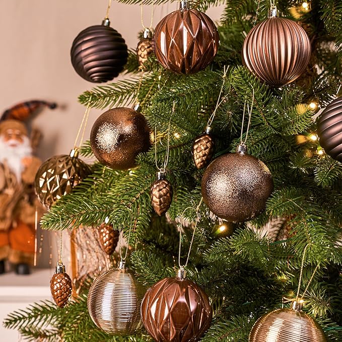 JORNOY Brown Christmas Tree Ornaments - 3.12inch/80mm Shatterproof Ornaments for Christmas Tree Set Plastic Decorative Hanging Balls Ornaments for Xmas Tree Decorations, 32ct (Brown)