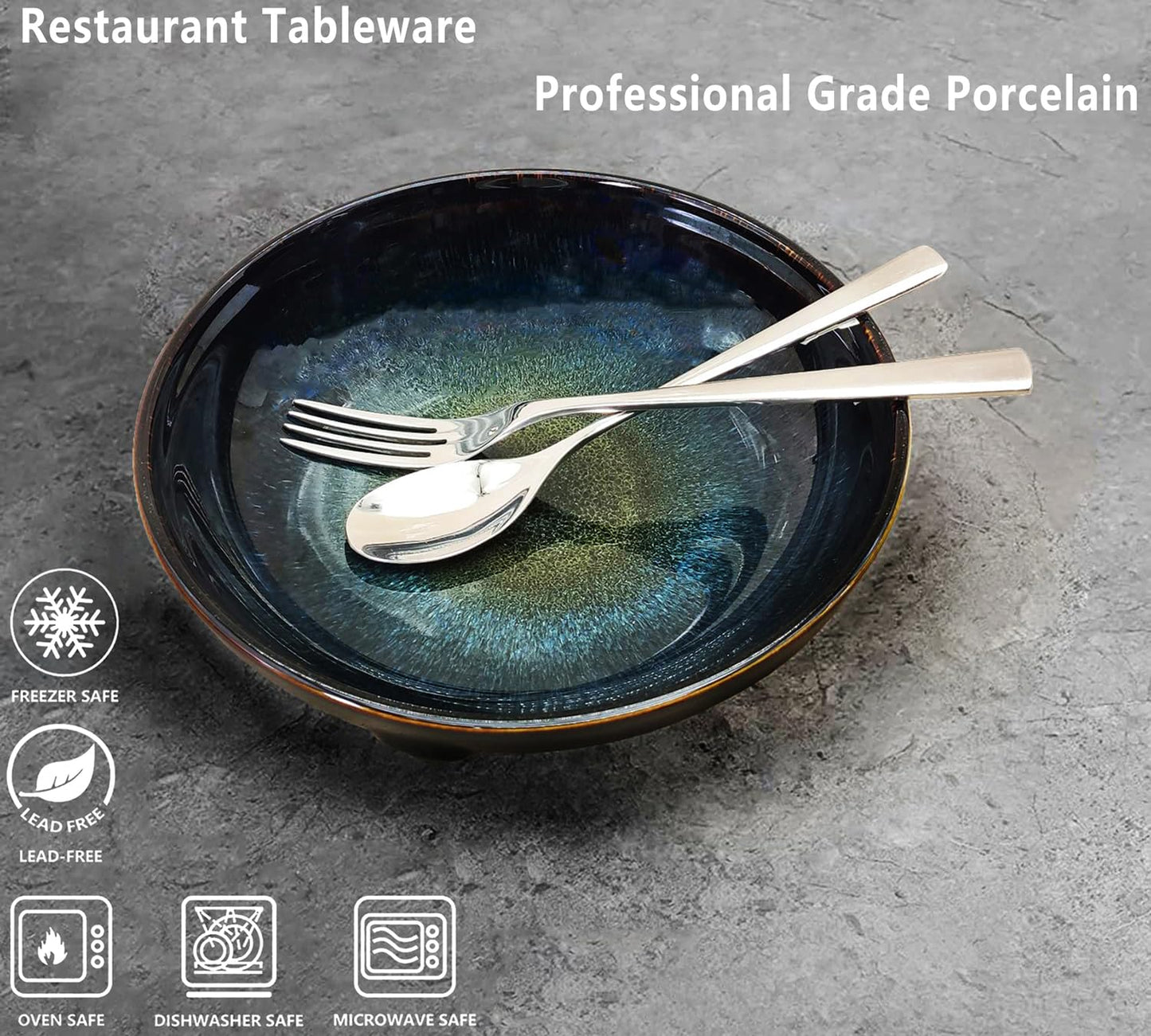 jinsongdafa 39 oz Ceramic Bowl Set, Salad Bowl, Pasta Bowl, Serving Bowl, Dinner Bowl, Deep/Wide Plate, Microwave, Oven and Dishwasher Safe, Modern Porcelain Dinnerware 8.8 Inch