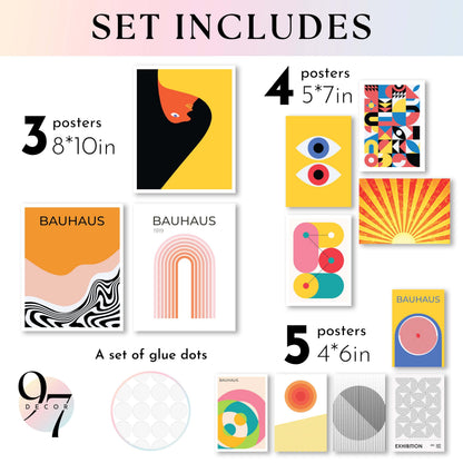97 Decor Large 11x14 Bauhaus Wall Art Prints - Large Abstract Wall Art Decor, Mid Century Modern Art Wall Decoration, Bauhaus Poster Modern Painting Geometric Pictures For Bedroom Living Room (unframed)
