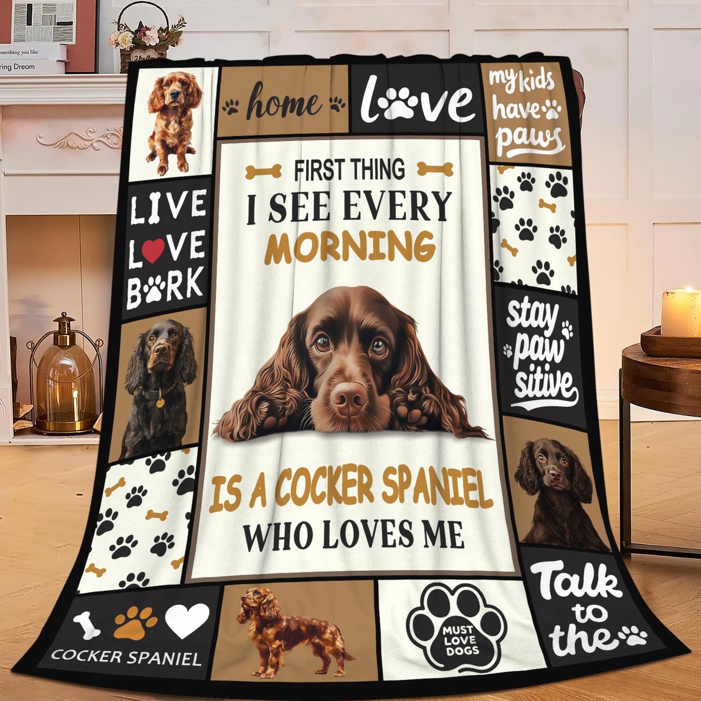 Lovira Cocker Spaniel Throw Blanket Dog Print Blankets Gifts for Couch Sofa Bed Stuff Decor Lightweight Soft Cozy Fleece Plush Warm Flannel Bedding for Lover Men Women 40"x50"