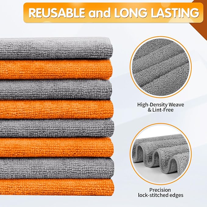 FIXSMITH Microfiber Cleaning Cloth -Pack of 8, Highly Absorbent Cleaning Rags