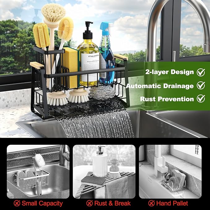 Housolution Sponge Holder for Kitchen Sink, 2-Tier Sink Caddy Organizer