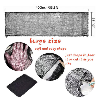 Niurui 400 x 39 inch Large Size Creepy Cloth Black Halloween Scary Spooky Cloth-Windows Doorways Gauze Cobweb Spider webs Decorations for Halloween Party Haunted House Decor