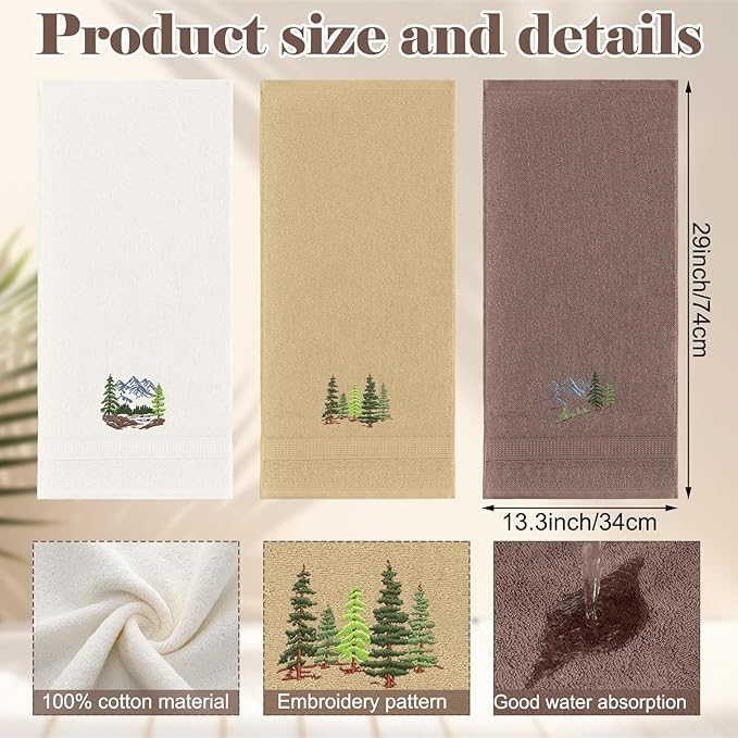 3 Pcs Mountain Hand Towels Farmhouse Decorative Bathroom Towels Set 13.3 x