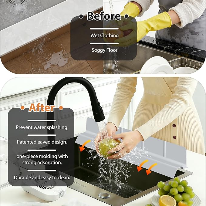 23Inch Sink Splash Guard – Extended Length & Tall Silicone Kitchen Sink Splash