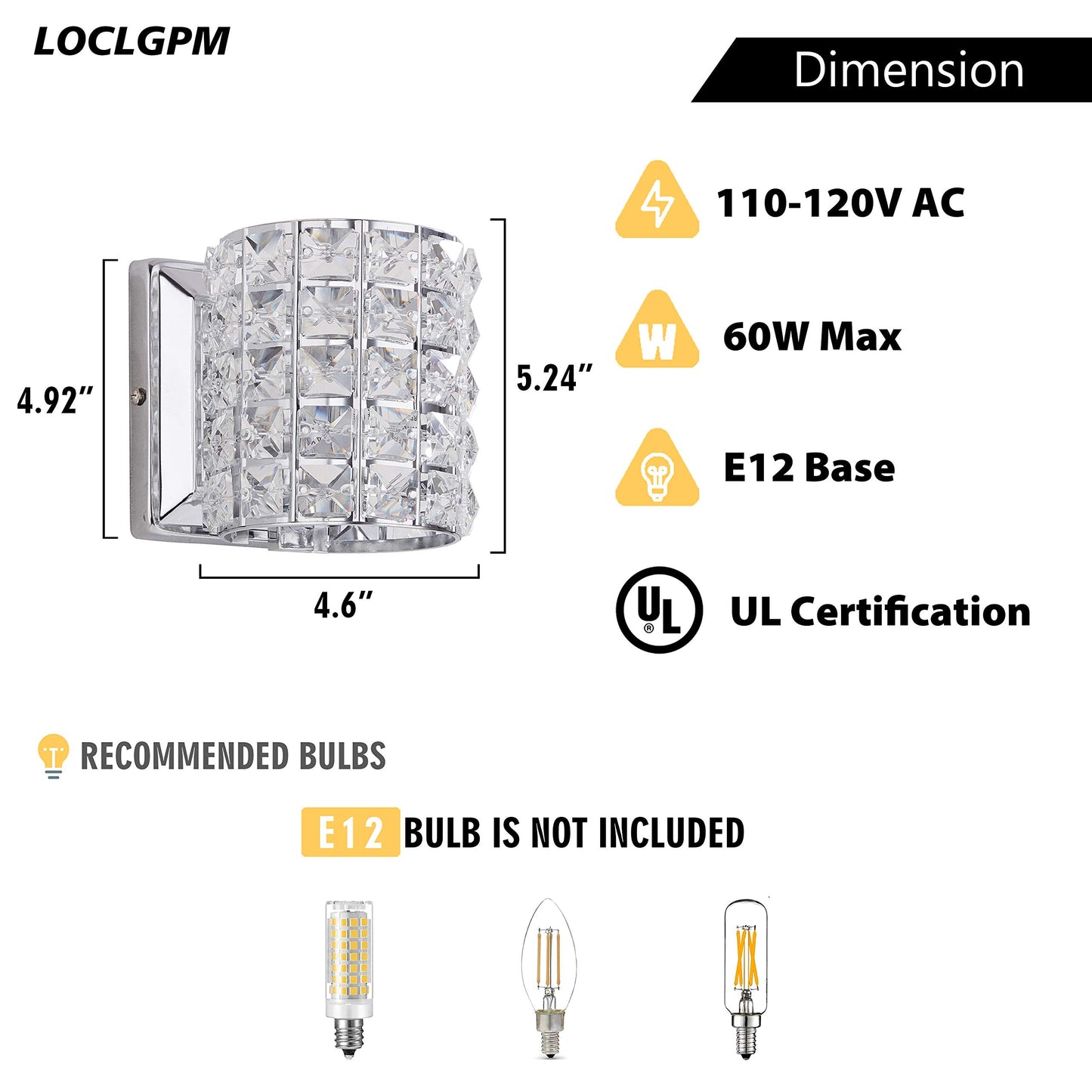 LOCLGPM Modern Chrome Crystal Wall Sconces, Elegant Bathroom Vanity Wall Light Fixtures for Living Room Bedroom Bathroom Hallway Entryway Staircase