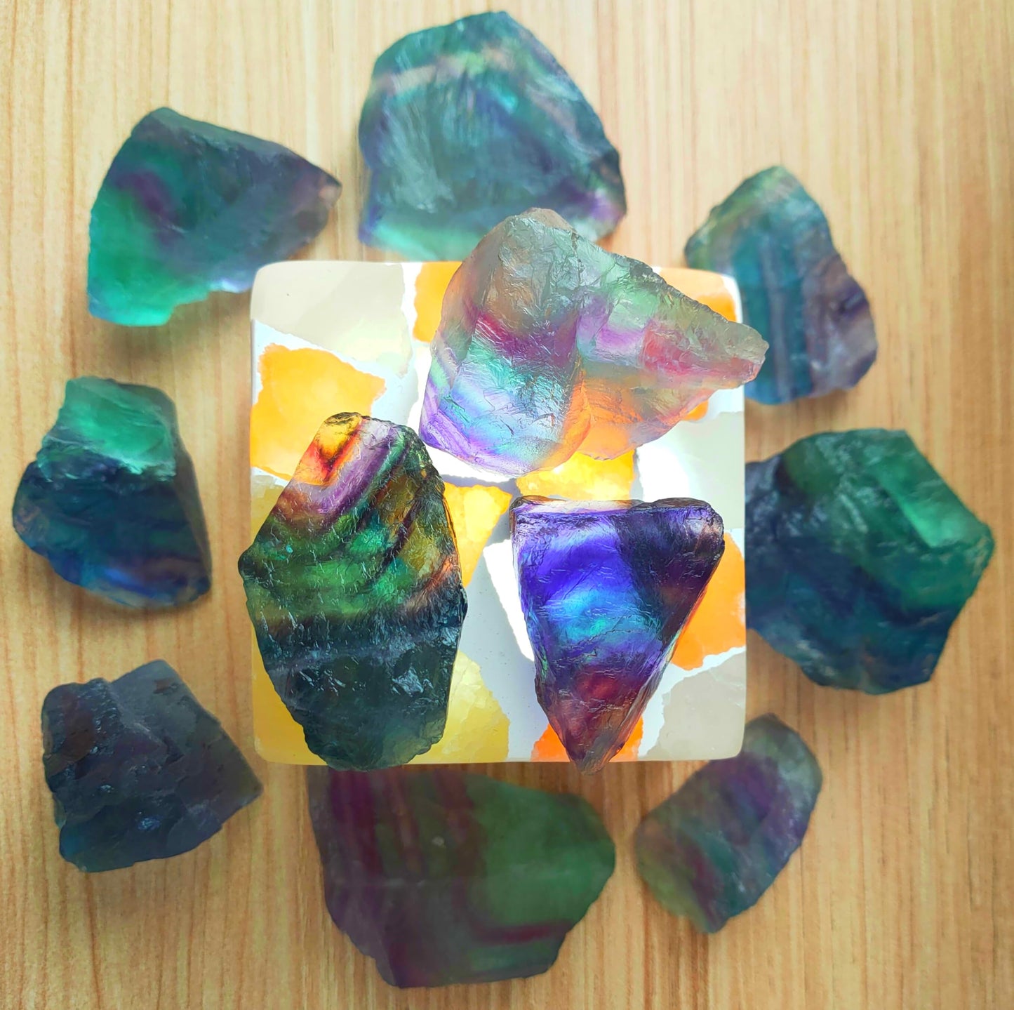 Luckeeper 1 lb Rough Crystals Bulk Raw Rainbow Fluorite Healing Stones for Tumbling, Wire Wrapping, Wicca Reiki,Meditation