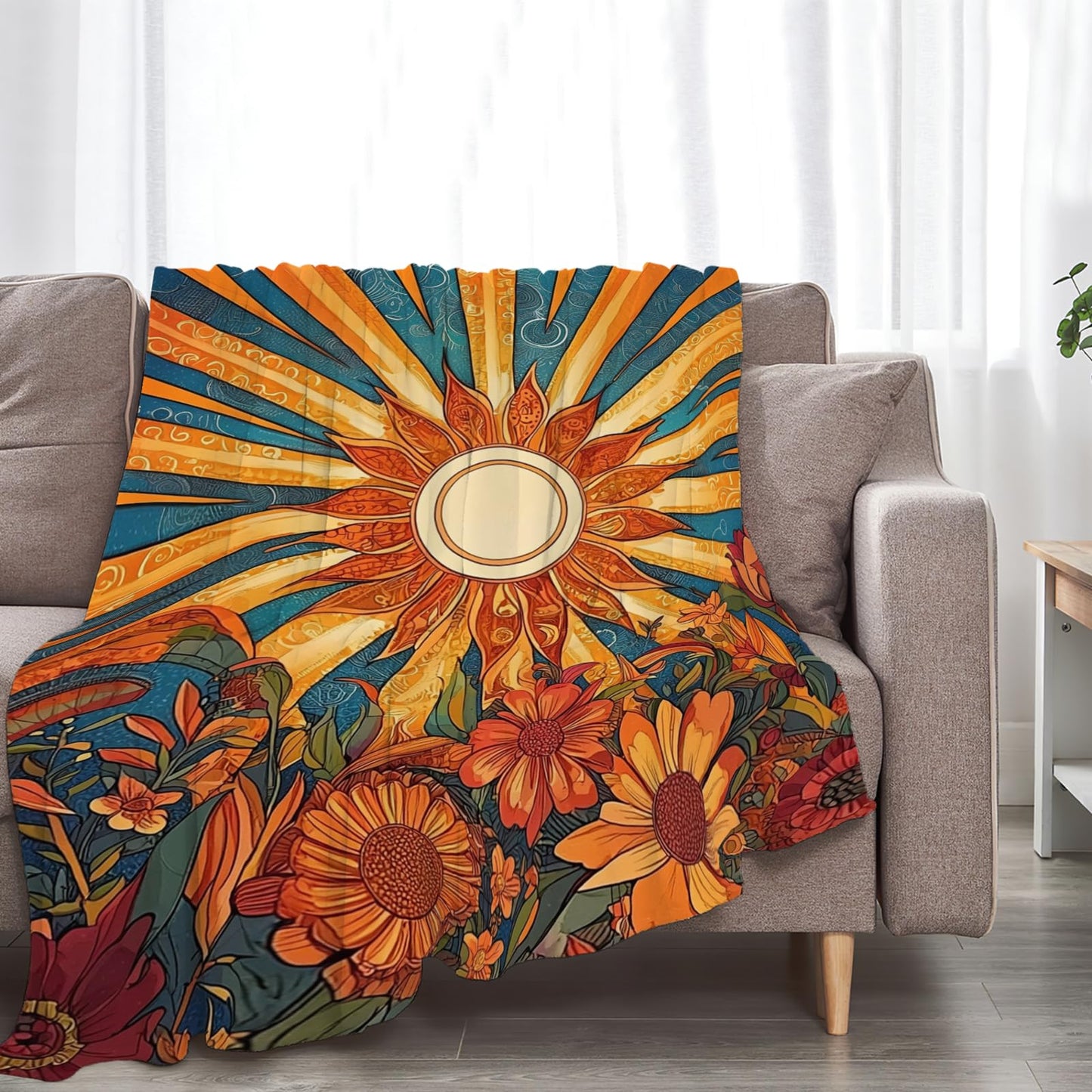 Sunflower Blanket Boho Sunrise Floral Throw Blankets Gifts for Girls Boys Kids Sunflower Lovers Soft Cozy Fleece Plush for Couch Sofa Bed 50"x40"