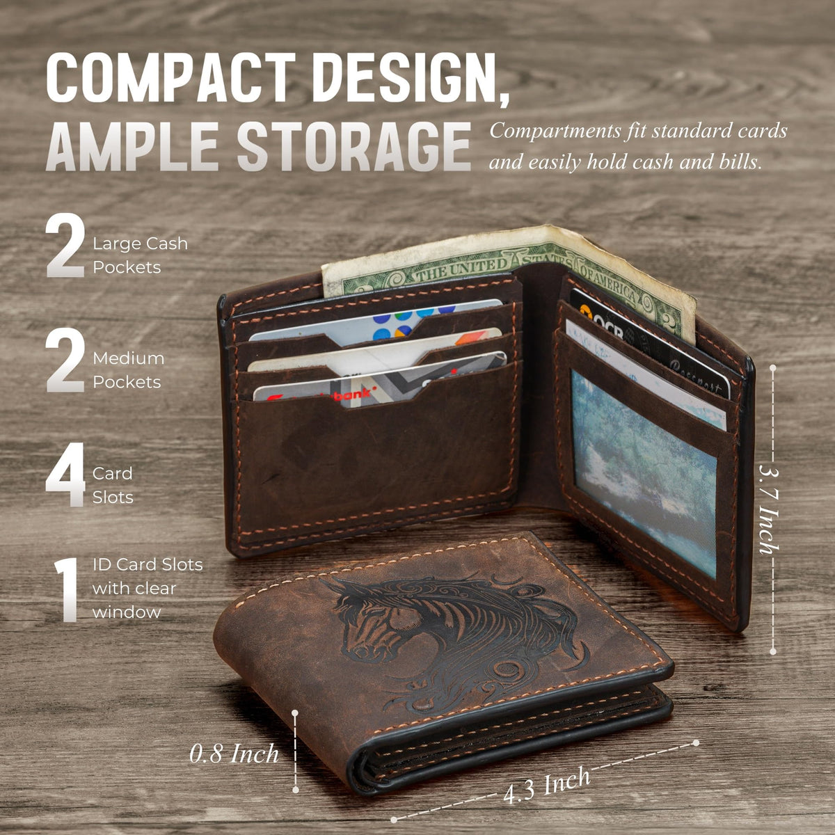 Mayan Corner - Genuine leather handcrafted wallet, bifold wallet with ID card slot, cool wallet for dad - Lion head