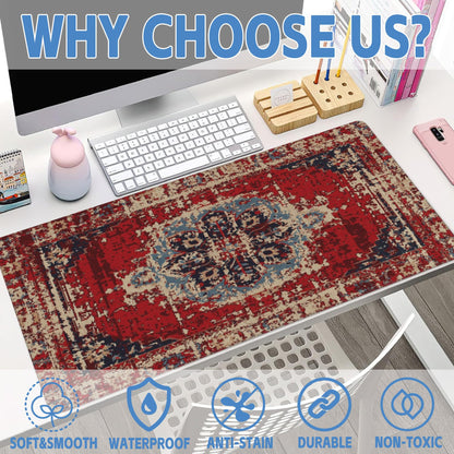 Desk Mat,Boho Carpet Style Large Gaming Mouse Pad for Desk XXL,Bohemian Rug Desk Pad,Extended Big Computer Keyboard Mouse Pad with Non-Slip Base and Stitched Edges 35.4"x15.7"