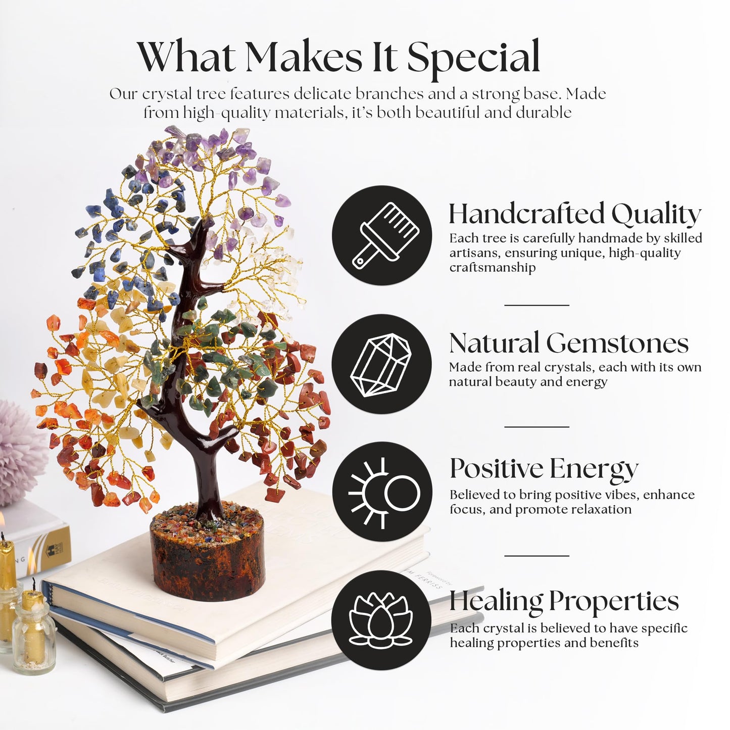 FASHIONZAADI Seven Chakra Tree of Life, Birthday Reiki Gifts for Women, Healing Crystal Gifts, Positive Energy Healing Crystals and Stones, Gemstone Healing 7 Crystal Tree
