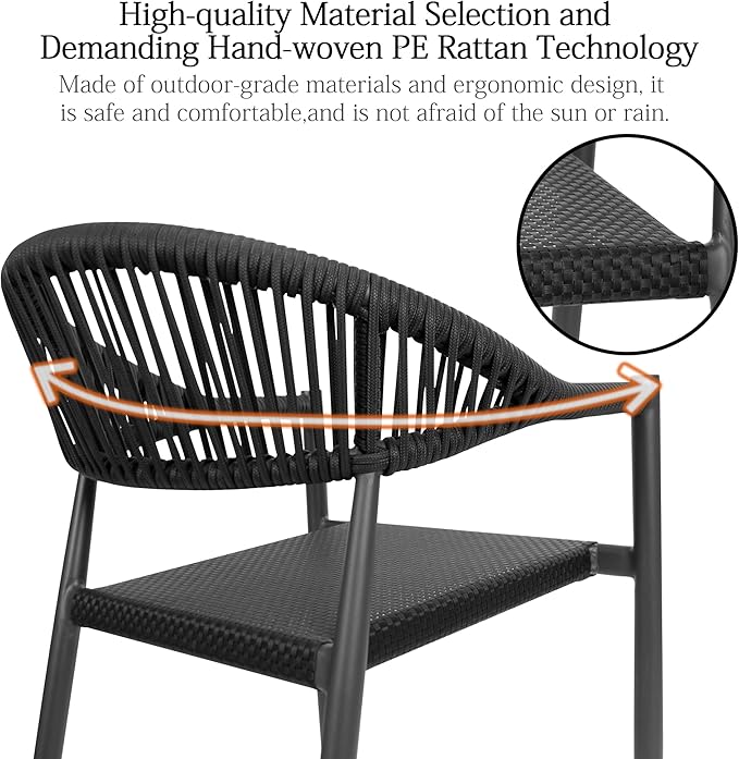 TWT Patio Dining Chairs Outdoor Stackable Dining Chairs for All Weather, Breathable Textilene Garden Outdoor Furniture for Backyard Deck (Black, Set of 4)