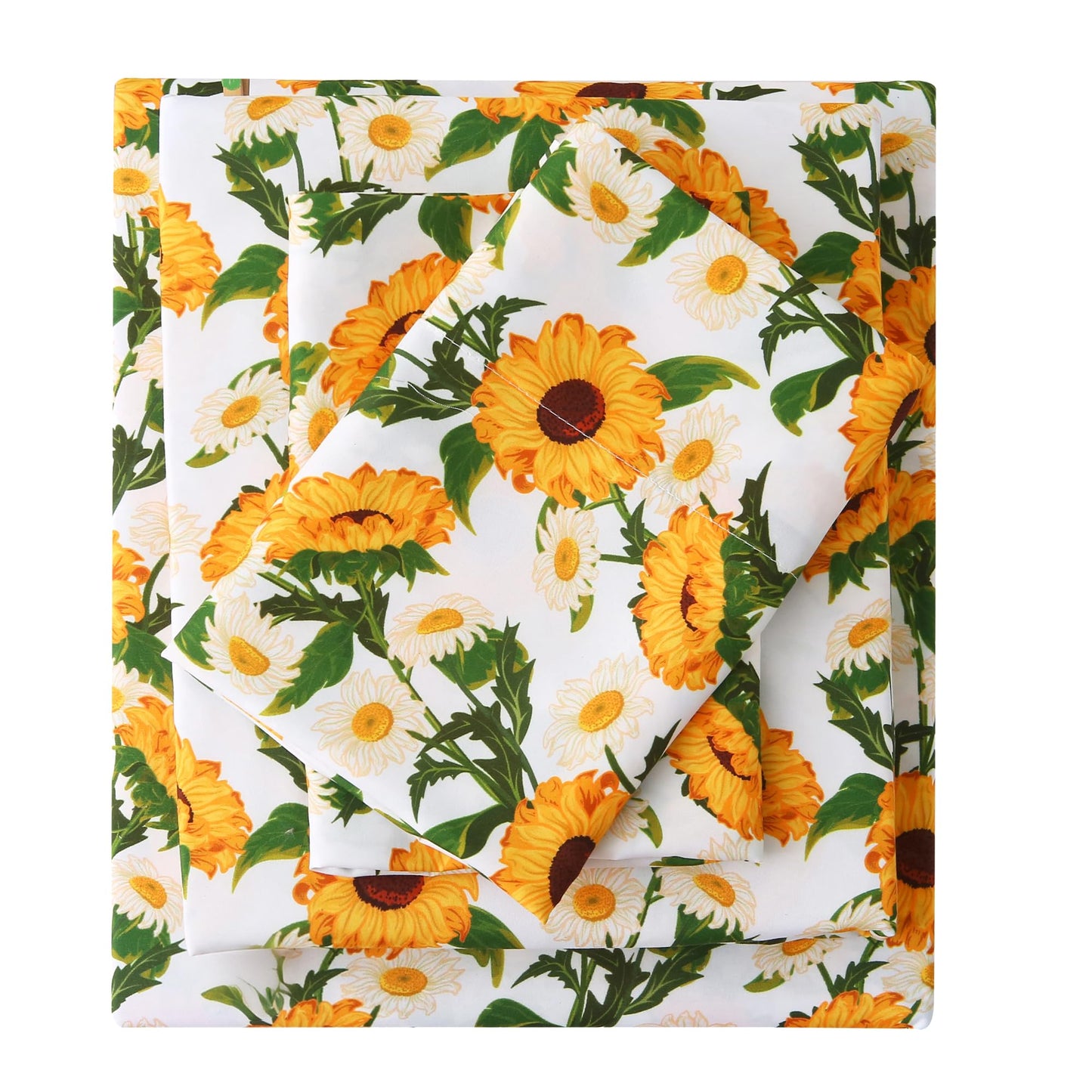 Mooreeke Cozy Vintage Microfiber Printed Floral Queen Sheet Set - Soft & Breathable Yellow Sunflower Bed Sheets with Extra Deep Pocket - Non-Slip Fitted Design - Sunflower Pattern - Queen