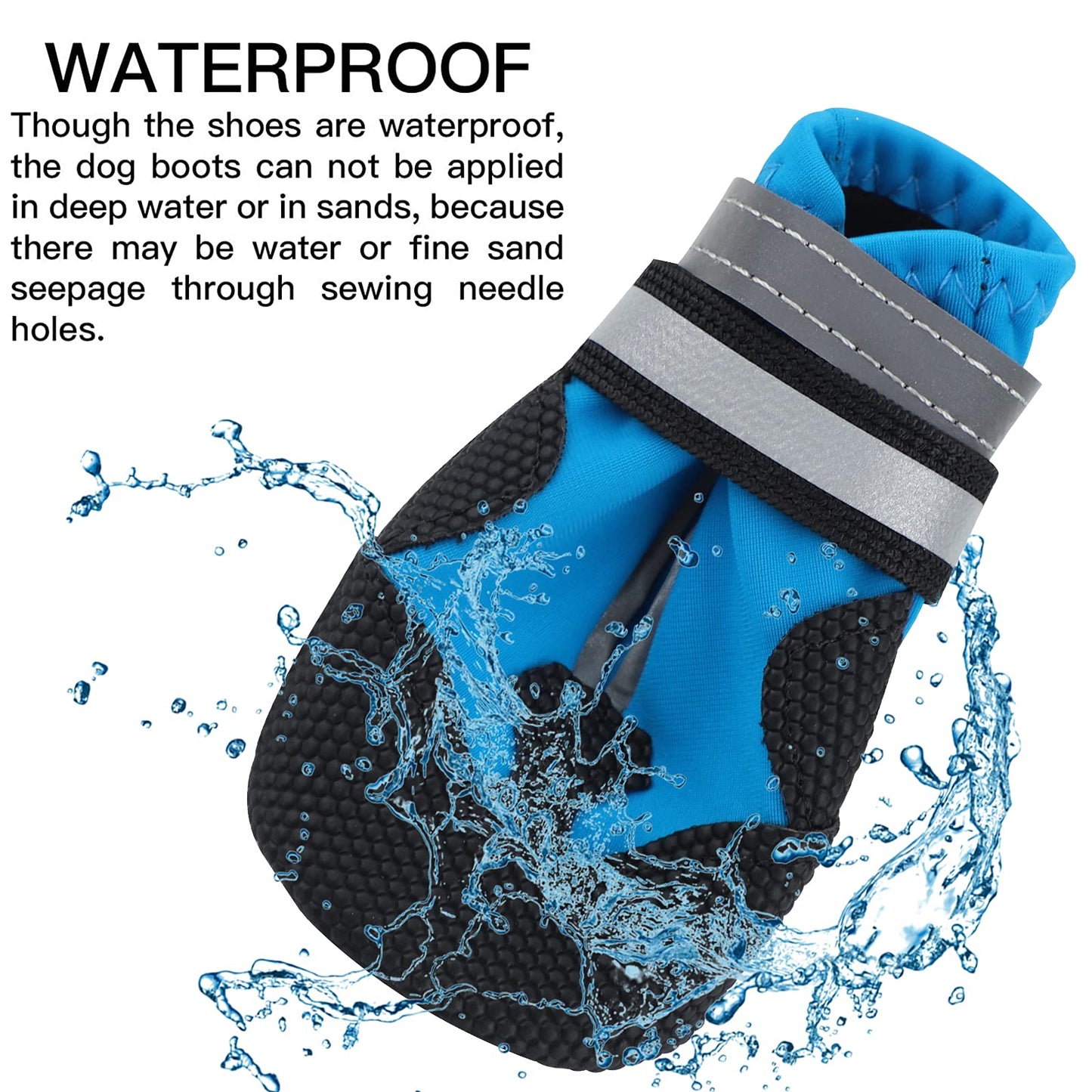 Dog Boots, Set of 4 Waterproof Dog Shoes with Reflective Straps Anti-Slip Sole Outdoor Paw Protectors Puppy Shoes for Small Medium Dogs Autumn Winter (Blue, L)