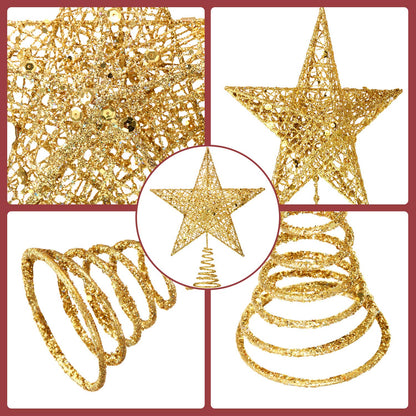 Blulu 10 Inches Gold Christmas Star Topper Xmas Tree Topper Glitter Treetop Star for Christmas