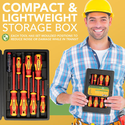 BLOSTM Insulated Screwdriver Set - 8pcs VDE Tested Electrical Screwdriver Set to 1000V, Hardened Black Point Magnetic Tipped Electricians Screwdriver Set with Anti-Roll Design - Storage Case Included