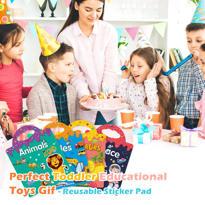 GUYUCOM 4 Pack Reusable Sticker Books, Toys for Age 3 4+ Year Old Kids Boys Girls Toddlers, 3D Clear Animal Space Vehicles Dinosaur Sticker Book Educational Learning Toy Birthday Gifts