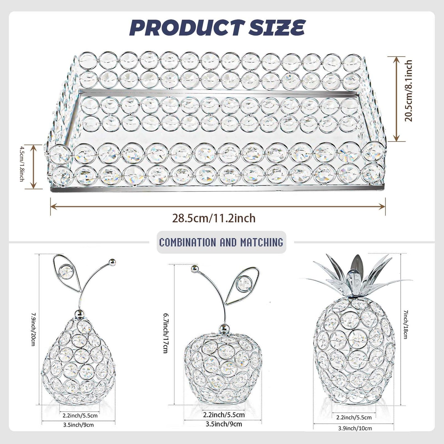 Elegant Decorative Trays & Crystal Fruit 4-Piece Set, Crystal Tea Light Holder - Wedding Centerpieces for Holidays, Home Table Decorations, Fruit Displays and Candle Holders (Silver, Set of Four)