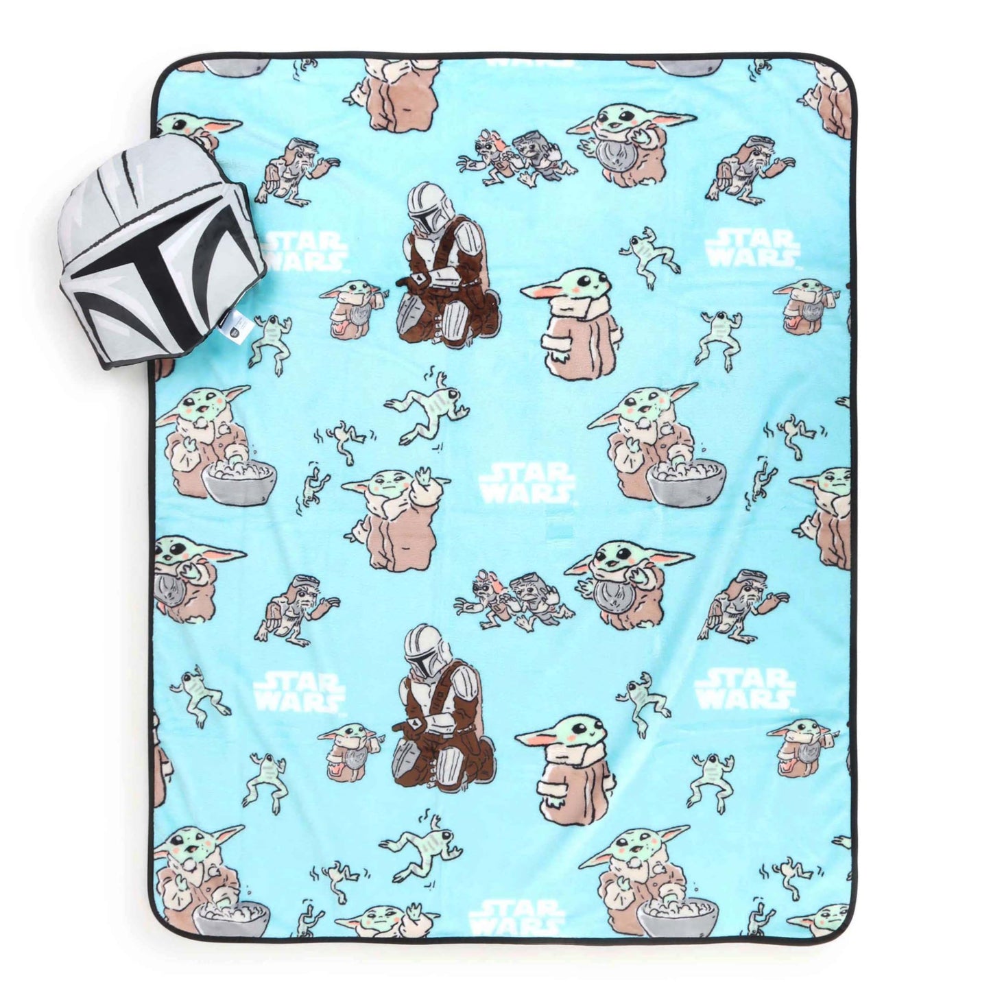 Jay Franco Kids Nogginz Set – 12" Inches Nogginz Pillow & 40" x 50" Inches Cozy Plush Throw Blanket, Ultra-Soft Character Nap Set for Travel, Bedroom & Couch Décor, Gray - Star Wars Mandalorian