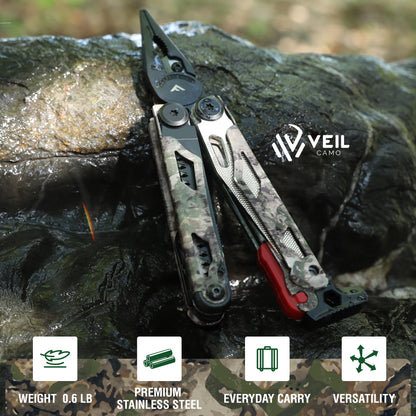 FLISSA Multitool, 18 in 1 Camo Multitool Pliers with Fire Starter, Window Breaker, Whistle, Stainless Steel EDC Gear with Sheath - Perfect for Survival, Simple Repair, Camping