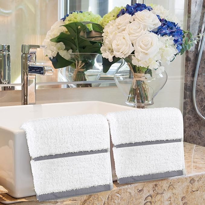 PiccoCasa Set of 2, 750 GSM Luxury White Hand Towels