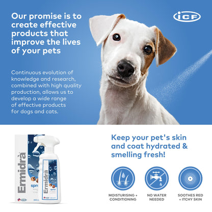 ICF Ermidrà® Spray Waterless Dry Shampoo Moisturising Wash for Dogs & Cats Itchy Dry Smelly or Allergy Prone Sensitive Skin 300 ml