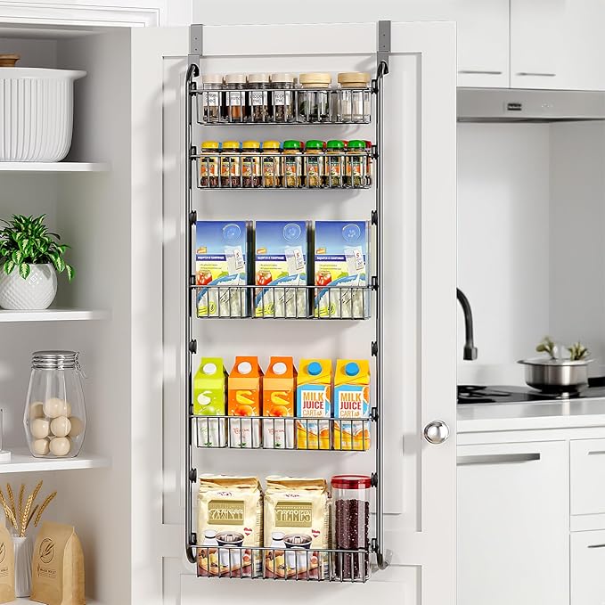 Delamu Over The Door Pantry Organizer, 5-Tier Pantry Door Organizers and Storage
