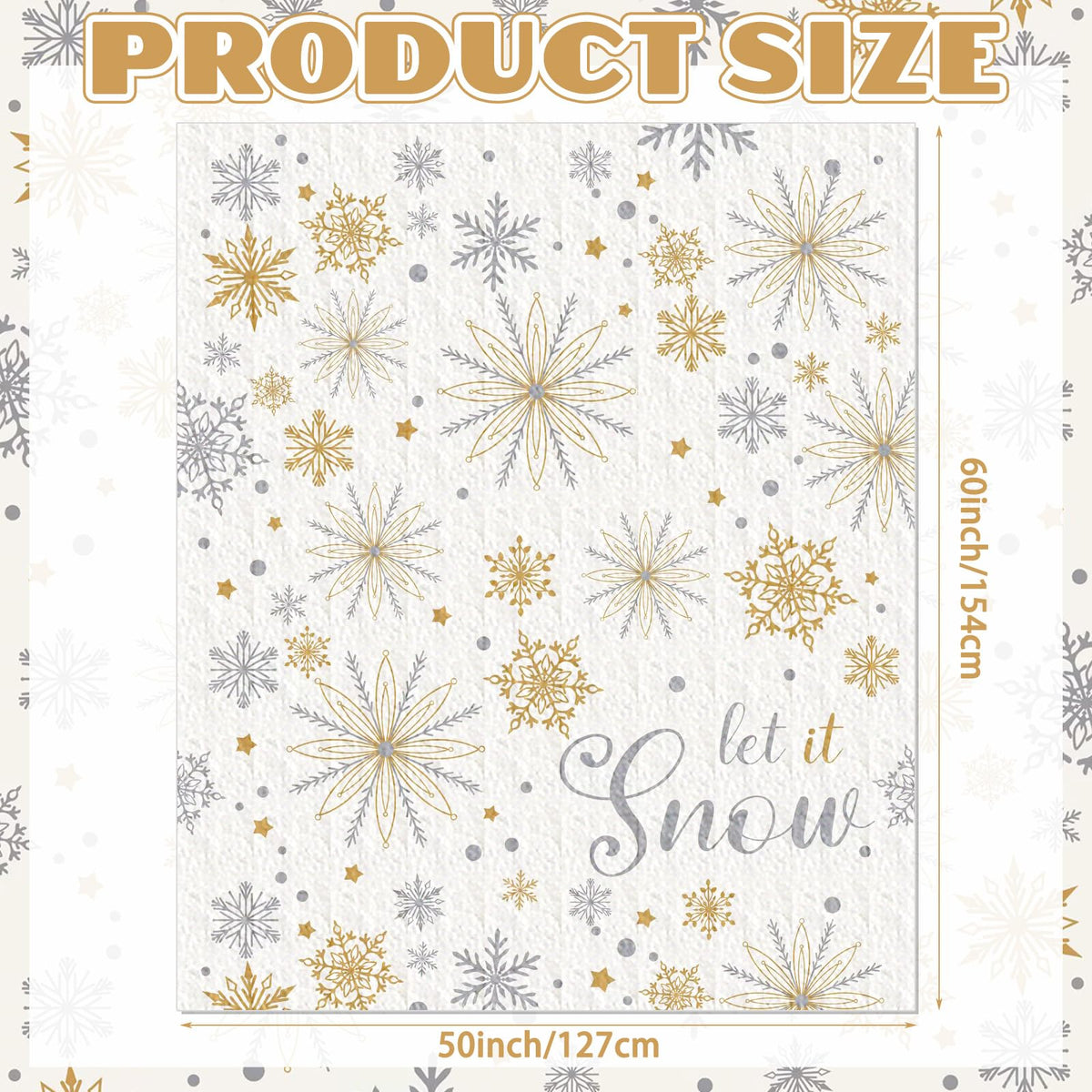 Buryeah 50'' x 60'' Winter Snowflake Throw Blanket White Let It Snow Blanket Plush Warm Gold Silver Christmas Winter Decor for Sofa Couch Bed