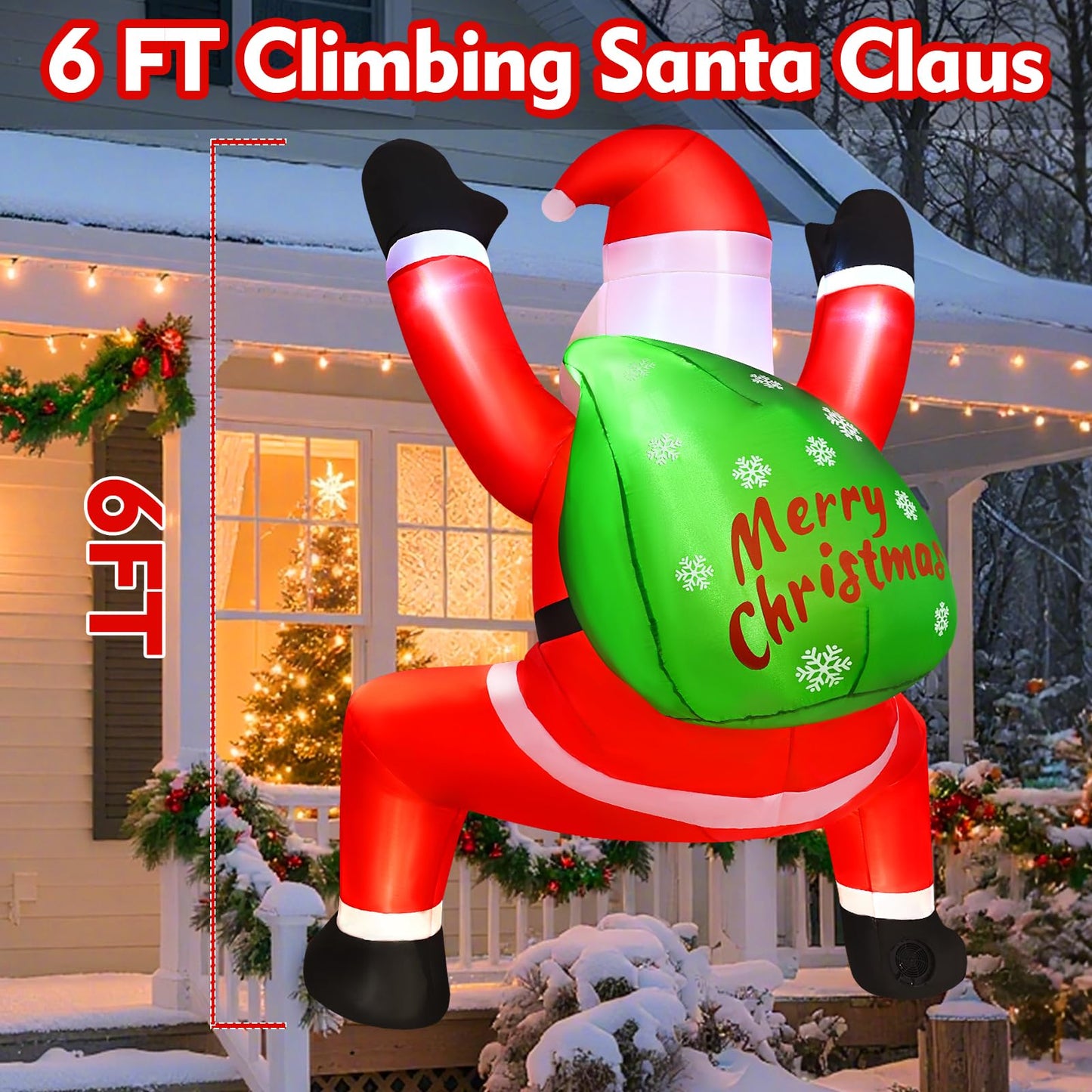 Yinhua 6 FT Christmas Inflatables Climbing Santa Claus Inflatable Outdoor Decoration, Hanging Christmas Blow Up Yard Decorations with Built-in LED Lights for Window Wall Roof Decor Holiday Party
