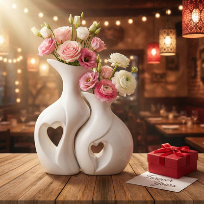 White Heart Vase Set of 2,Modern Vases for Home Console Table Decor for Living Room Coffee Table Fireplace Bookshelf Decorations（3.5" L x 4.4" W x 8.5" H）