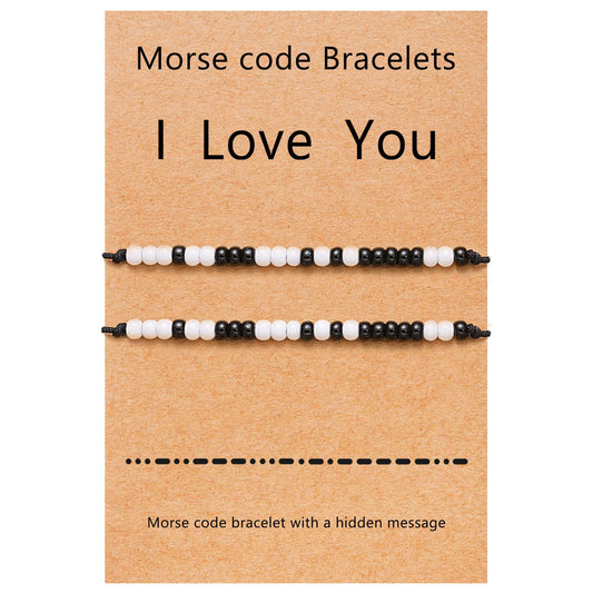 Desimtion Christmas Couples Bracelets I Love You Morse Code Matching Bracelets for Couples Gifts for Him and Her, Long Distance Relationship Gifts for Boyfriend and Girlfriend