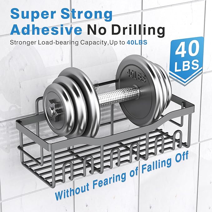 EUDELE 5-Pack Rustproof Stainless Steel Shower Caddy – No Drill Adhesive