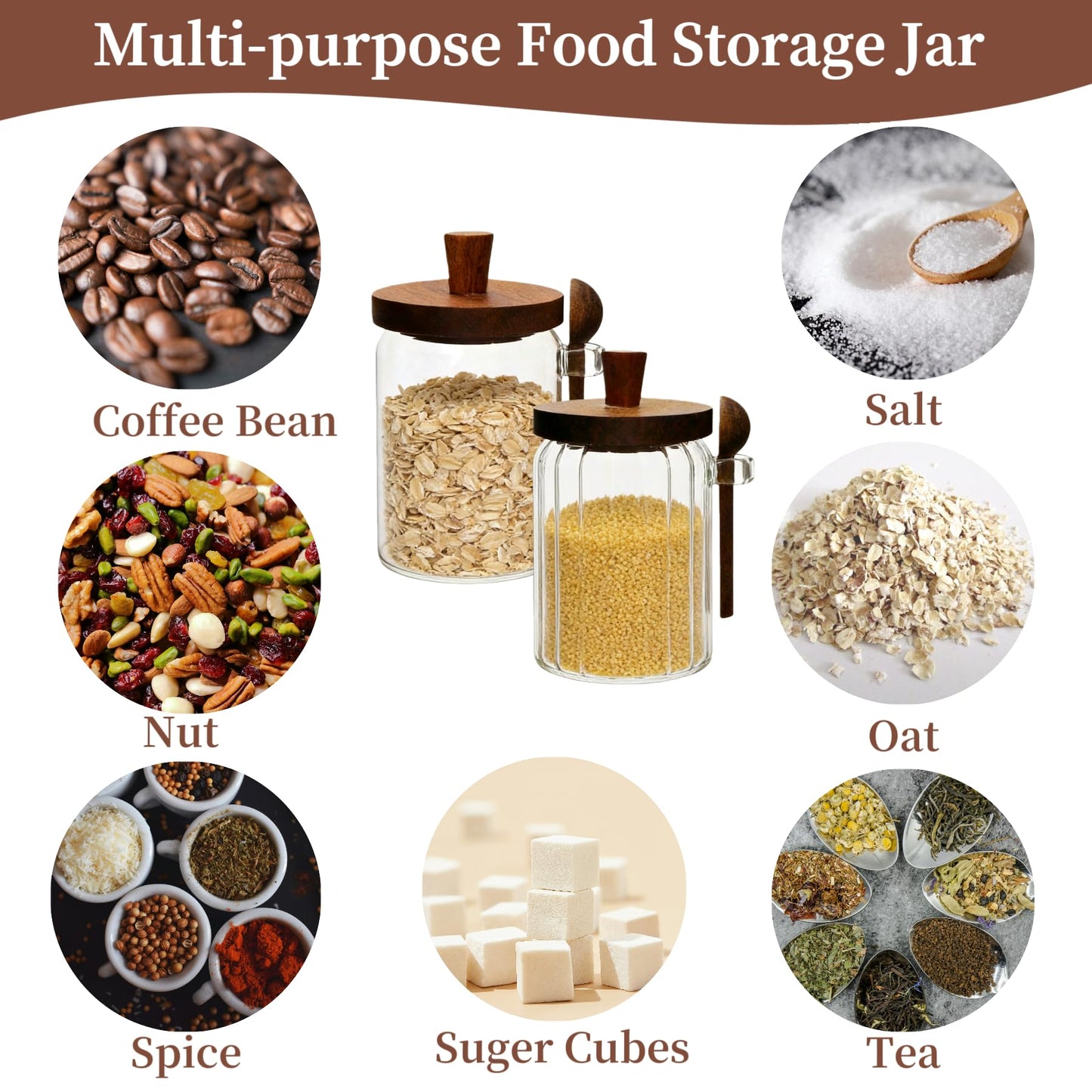 BUITLU Sugar Bowl with Lid and Spoon,20 oz Sugar Container for Coffee Bar, Glass Coffee Canister, Airtight Food Storage Jar, Brown Sugar Container, Cereal Tea Salts Spice Jar（Stripe）