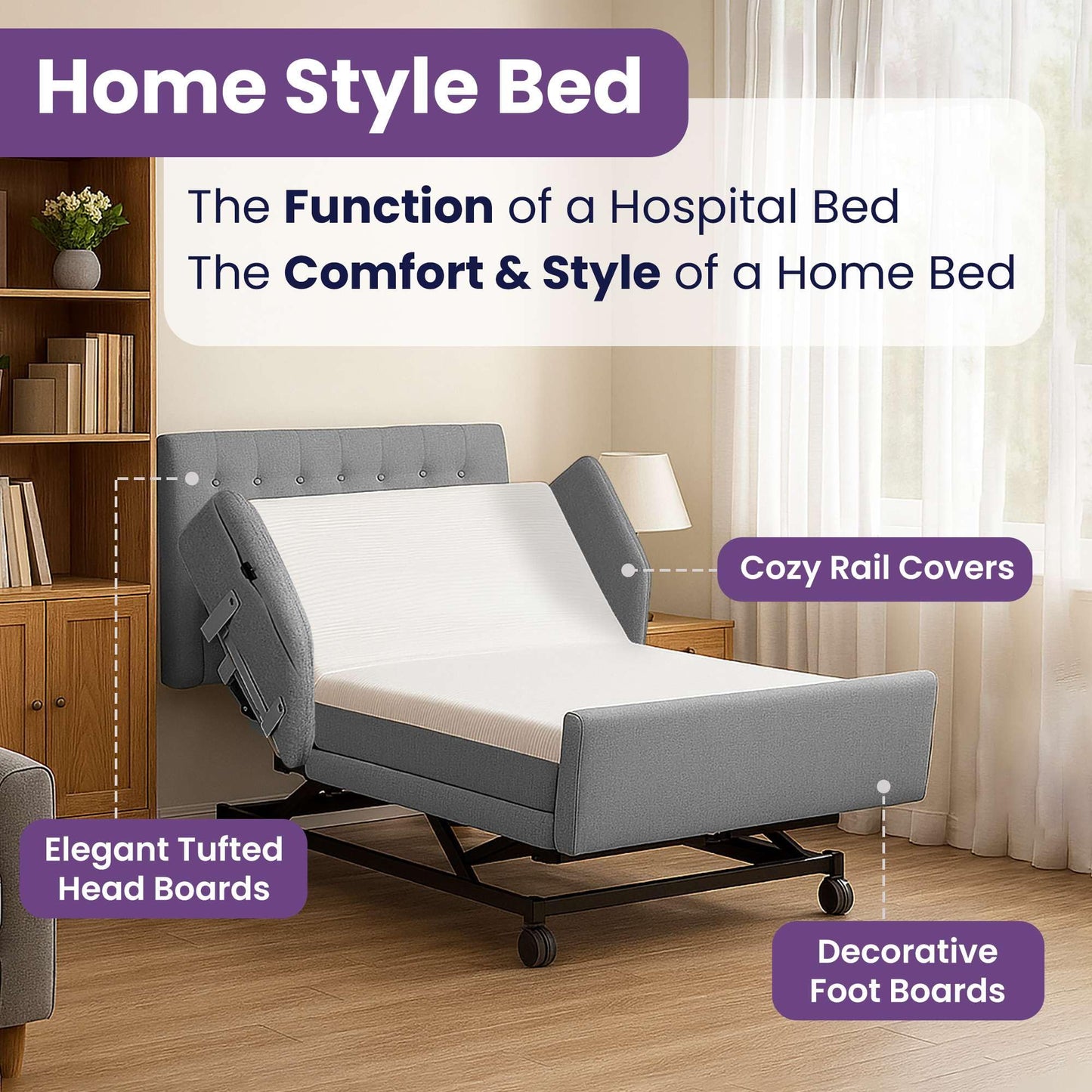 Customize Your Own Adjustable Hospital Bed for Home Use with Gel Memory Foam Mattress -Bariatric Queen Size Home Style Full Electric Medical Bed - Adjust Height, Head, and Foot - Cozy Elegant Design