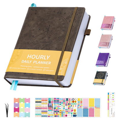 Undated 12 Month Planner Hardcover (5.5x8.5") - Weekly & Monthly Academic Life Organizer, Productivity Journal, Thick Paper, Sticker, Bookmark, Pen Loop(Brown)
