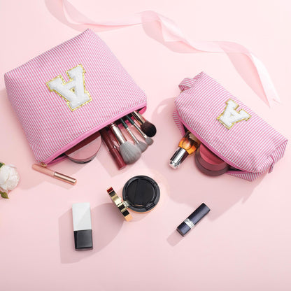 YOOLIFE Valentines Day Gifts for Kids Teen Girls Women | Initial Makeup Bag | Pink Cosmetic Bag Travel Bags | 11 12 13 14 15 16 Years Old Girl Gift Teacher Gift Teen Girl Gifts Trendy Stuff A