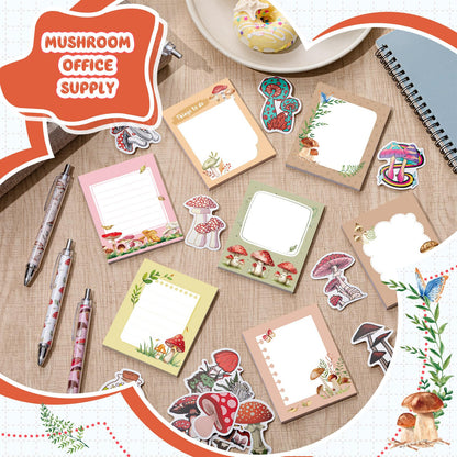 Fuyoooo Mushroom Gifts Set for Women Include Mushroom Ballpoint Pens Sticky Notes Stickers Office Stationery Supplies for Xmas Gifts Theme Birthday Party Favor Decor
