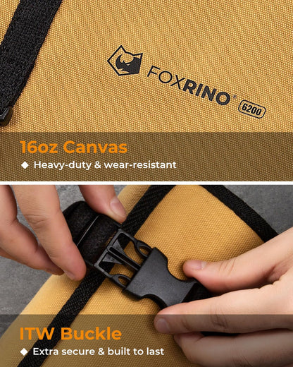 Foxrino Tool Roll, Heavy Duty Tool Roll Bag Organizer, Roll Up Tool Pouch with 20 + 1 Pocket, Gifts for Men Father Dad Mechanic, Brown