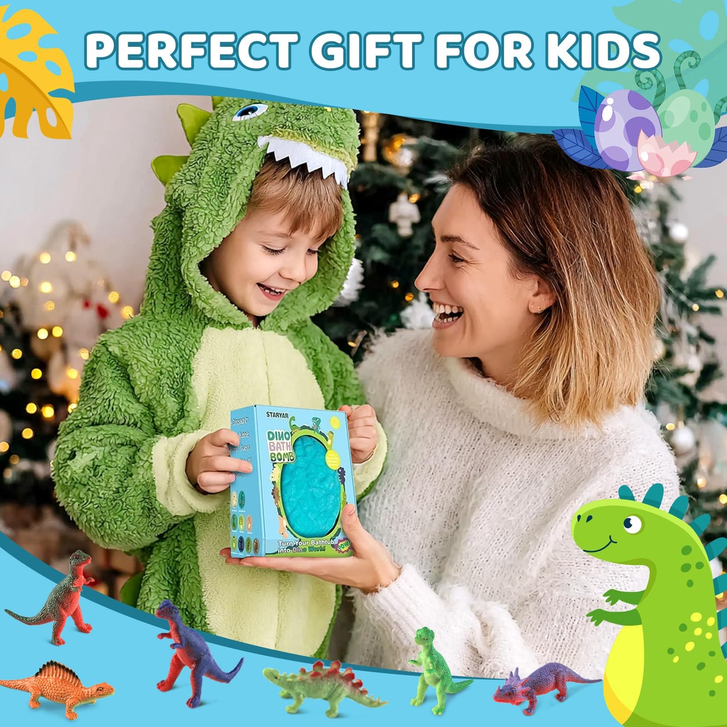 STARYAR Bath Bombs for Kids with Surprise Toys Inside, Kids Christmas Gifts, Stocking Stuffers for Kids Boys, XXXL Dinosaur Egg Bubble Bath Bombs Gift Set, Dino Eggs Toys for Boys 3 4 5 6 7