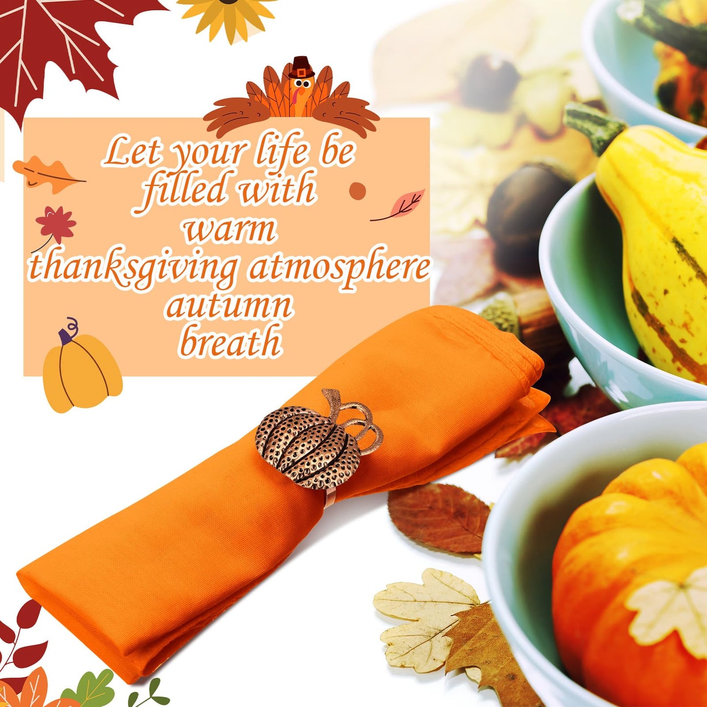 WILLBOND 12 Pcs Thanksgiving Napkin Rings Set Thanksgiving Pumpkin Leaf Themed Holders Fall Napkin Rings Alloy Design Holder Buckle for Halloween Home Party Table Decor Wedding Supplies (Copper)