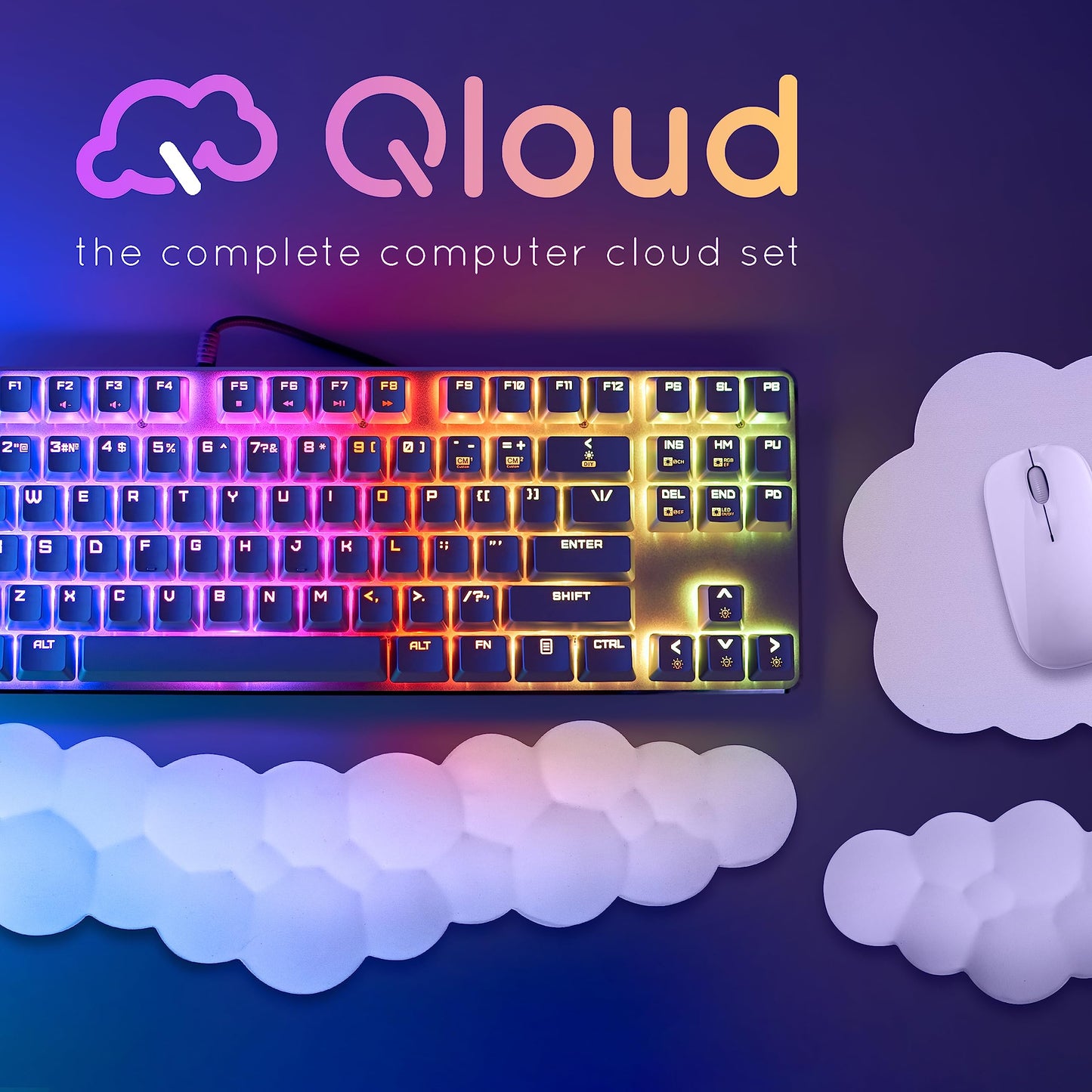 Purple Cloud Keyboard Wrist Rest – Create-ables Qloud Purple Wrist Rest for Computer Keyboard and Mouse, Ergonomic Memory Foam Wrist Pad with Non-Slip Base, Includes Cloud Mouse Pad