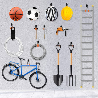 Kitmiido Steel Garage Storage Hooks - 12 Pack Anti-Slip Coating, Heavy Duty Wall Mount Hooks for Hanging Bike, Ladder, Garden Tools (Orange)