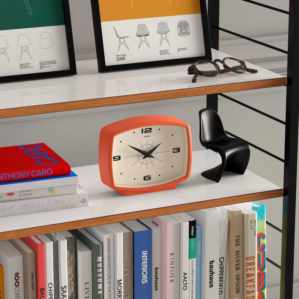 JONES CLOCKS® Film Desk Clock | Retro Rectangular Design | Orange | Retro Design, Blending mid-Century Style with a Punchy Modern Finish for Shelf, Table, Mantel or Bedside
