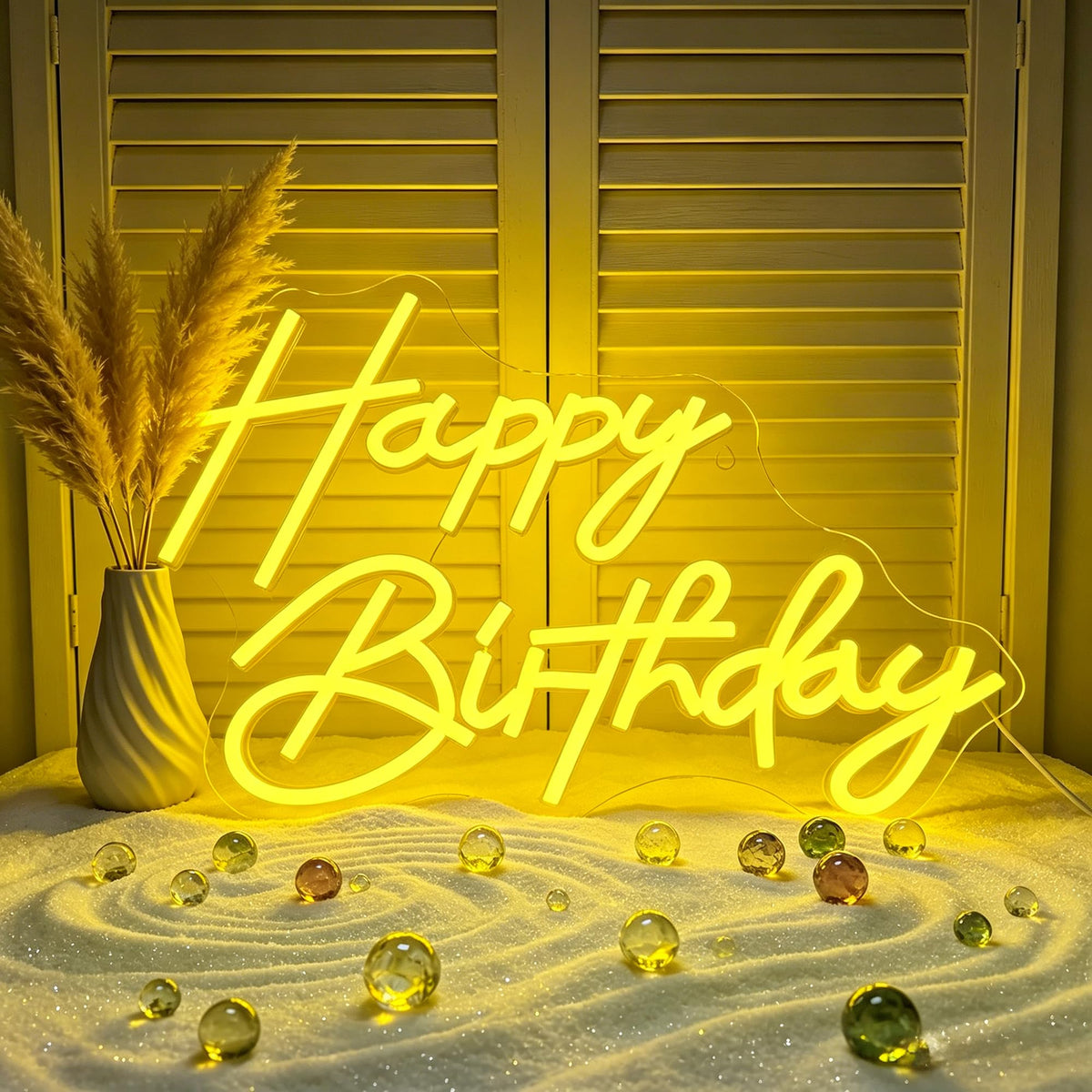Whfobfe Yellow Neon Sign Led Neon Lights Signs for Wall Decor USB Powered Led Signs for Room Decoration-Happy Birthady