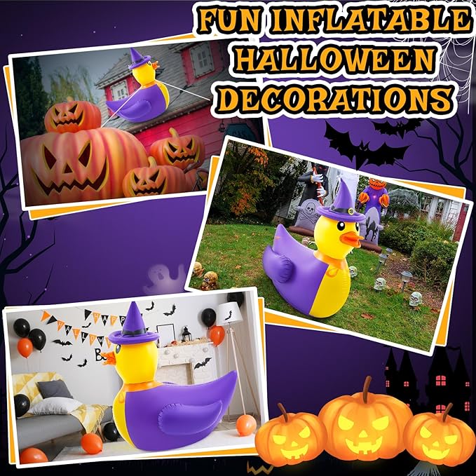 Hungdao 1 Pcs 4.6 Feet Giant Inflatable Halloween Duck Huge Halloween Large Blow up Rubber Duck for Parades and Trunk or Treats Party Supplies (Wizard)