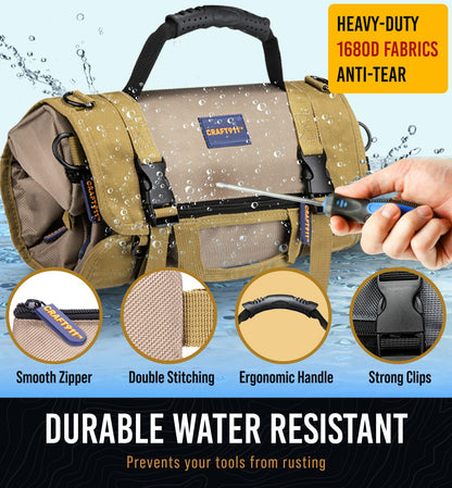 TOUGHEST Roll Up Tool Bag Organizer - 7 Pouches (3 Detachable) Compact Portable Tool Storage Box - 1680D Waterproof Small Tool Bag for Car - Gifts for Dad Mechanic Electrician
