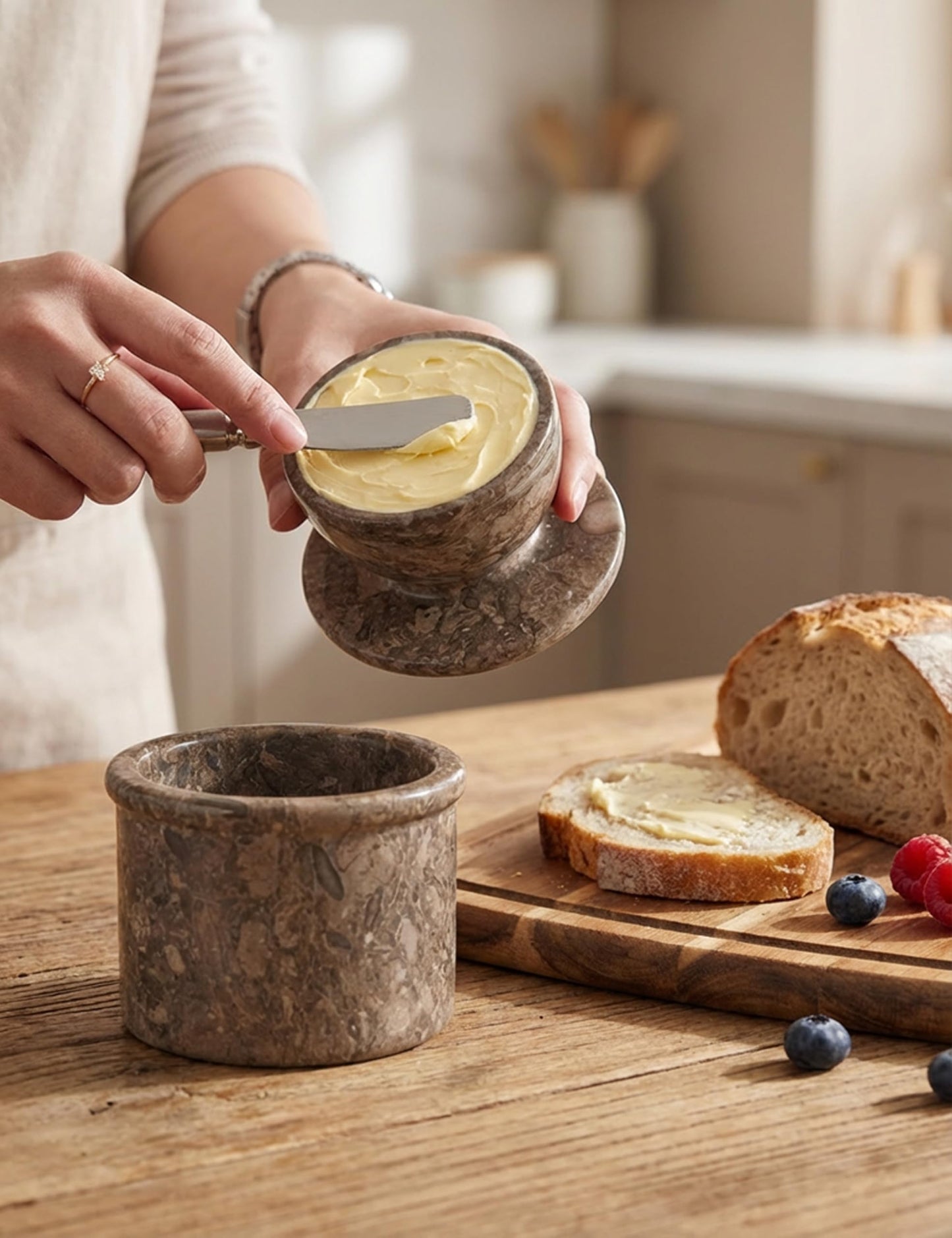 Radicaln Marble Butter Keeper 4.25" Inches Oceanic Handmade Butter Crock For Spreadable Butter Ideal Butter Crock For Counter With Water French Butter, Crock Pot For Home