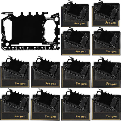 HAYVAN Credit Card Multitool - 12 Set Stainless Steel 46-in-1 Survival Tool Kit, Wallet Multitool Card with Bottle Opener for Camping Outdoor, Bulk Mens Gifts with Gift Envelopes (Black)